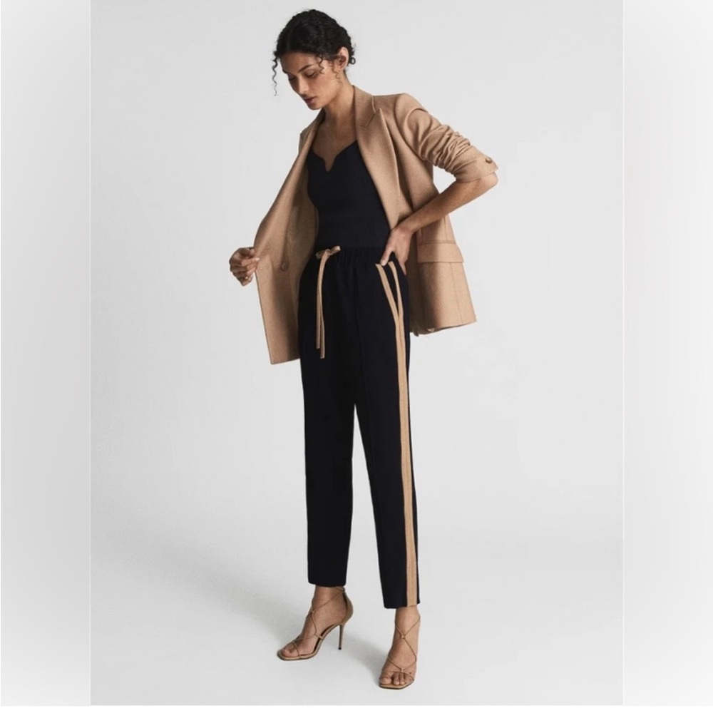 Reiss Black Trousers with Tan Side Stripe